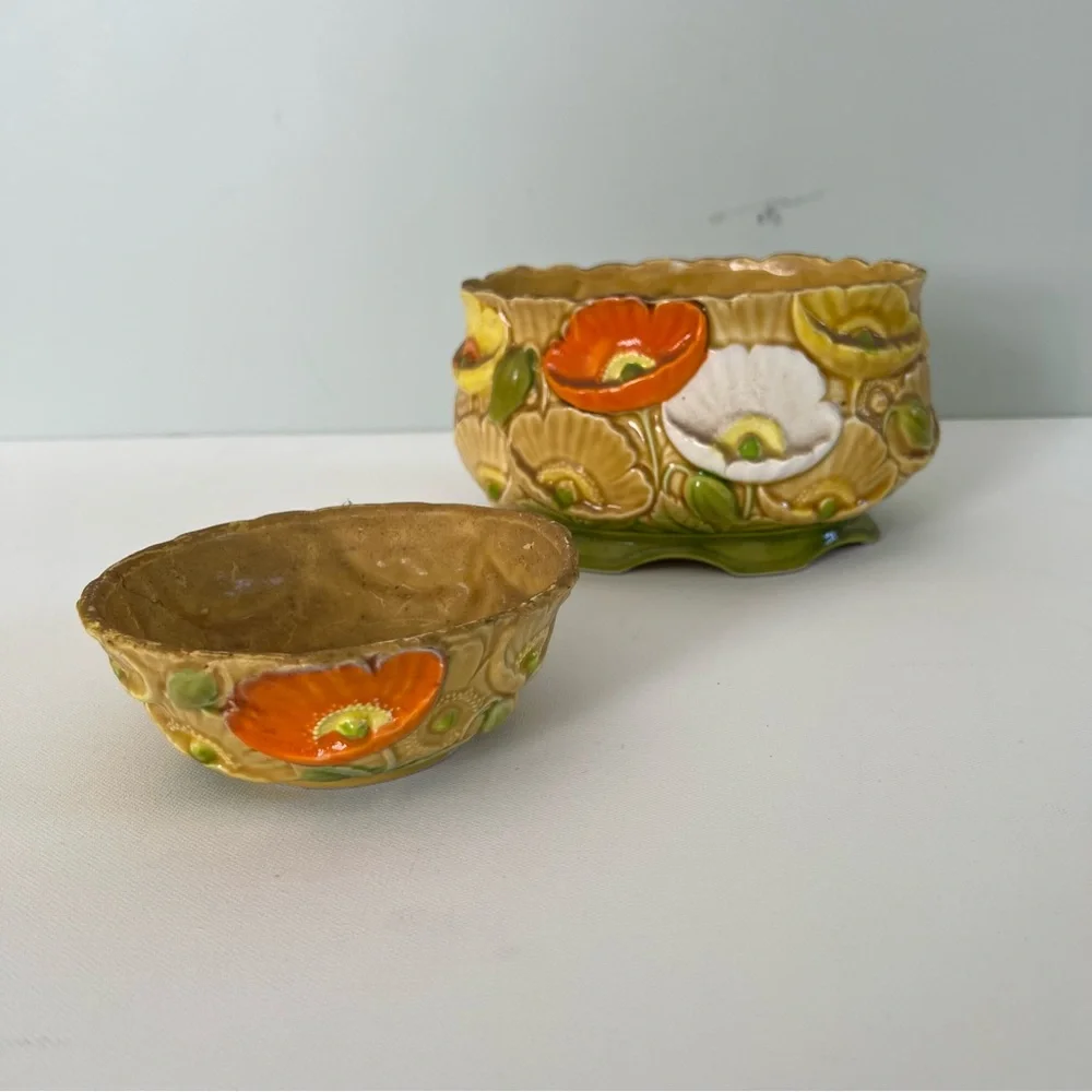 FRED ROBERTS MCM mid-century modern flame poppies bowls